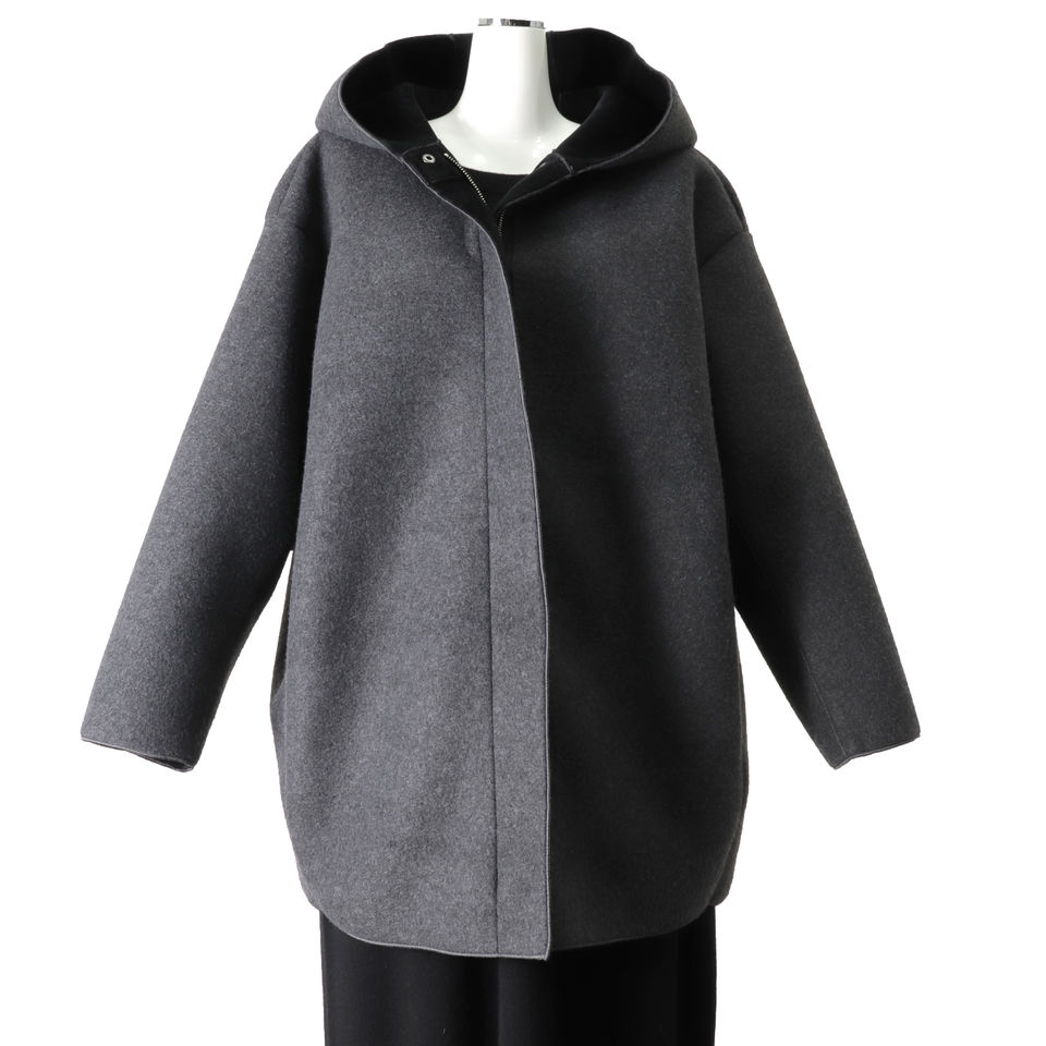 MIDIUMISOLID bonding hooded short coat　GRAY