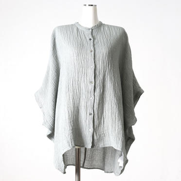 linen voile band collar dolman shirt　BLUE GRAY No.1