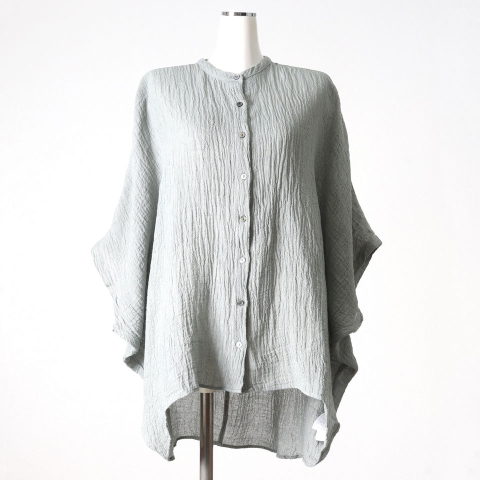 linen voile band collar dolman shirt　BLUE GRAY