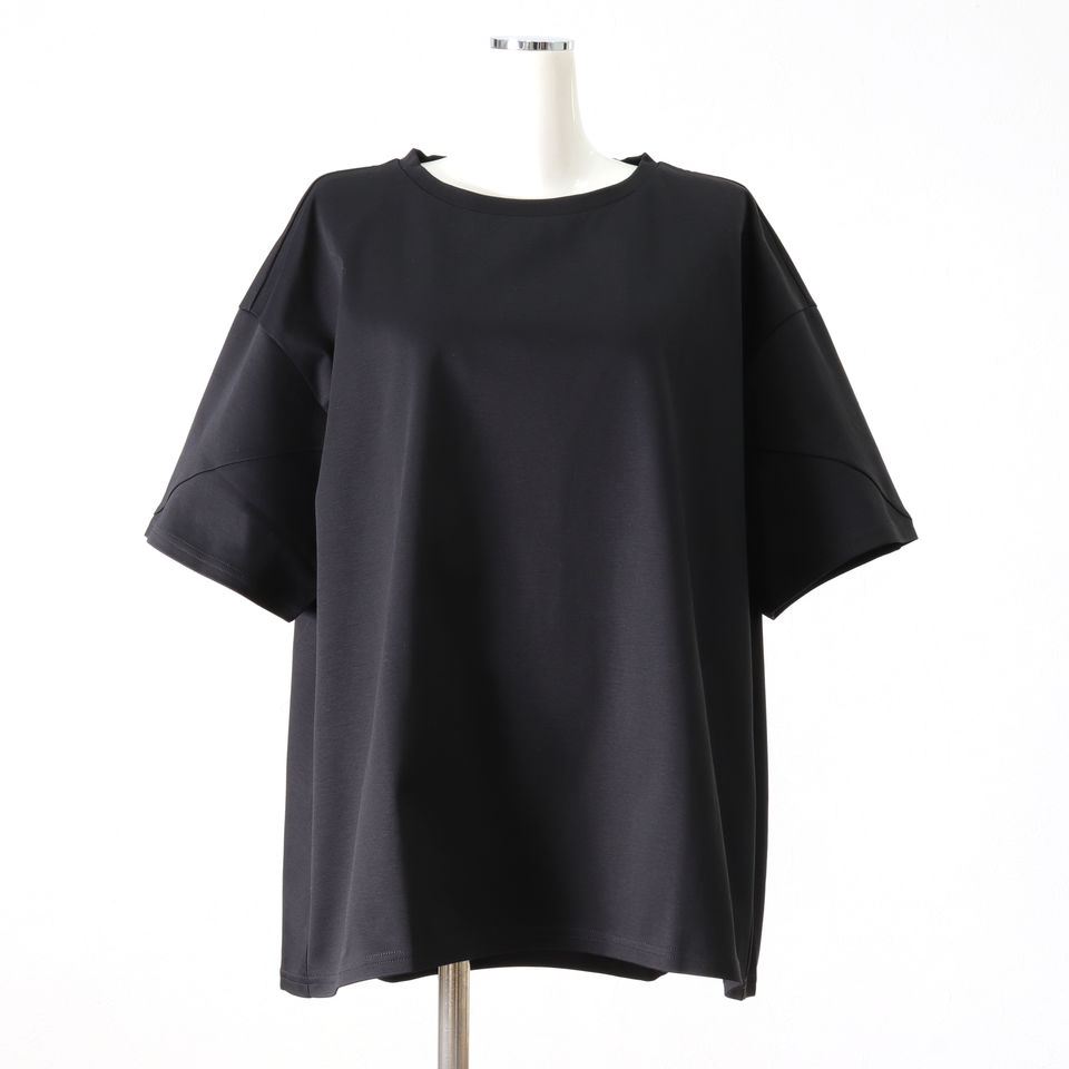 MIDIUMISOLID seem slv crew neck flare T　BLACK