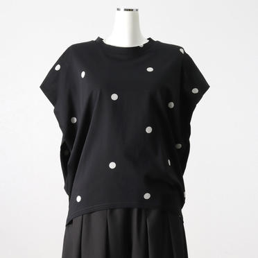 dot print crew neck N/S　BLACK No.1