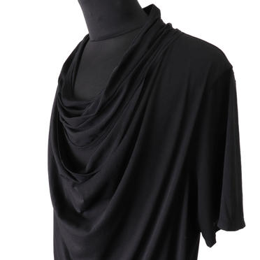 LAYERED DRAPE NECK T-SHIRT　BLACK No.8