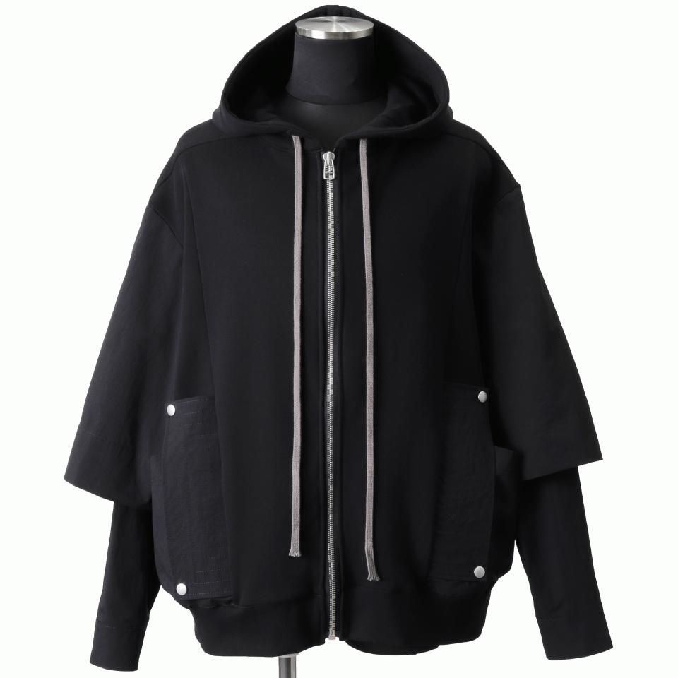 Combi Layered Zip Hoodie　BLACK