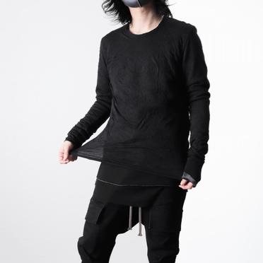 Gauze Washer Crew Neck Layered Bomber Heat Top　BLACK No.20