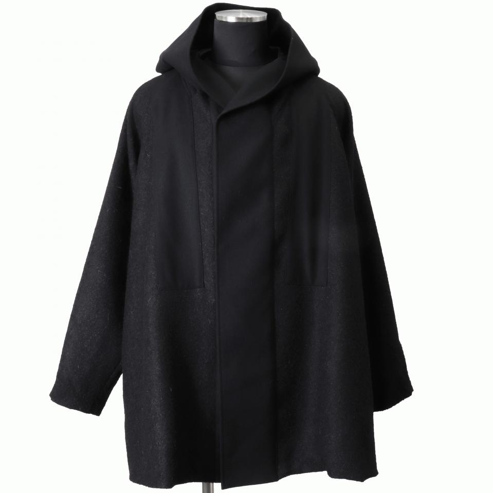 ALPACA TWEED HOOD COAT　BLACK