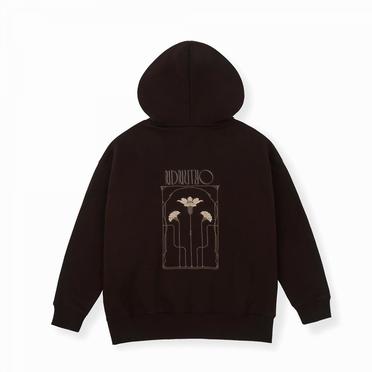 EMBROIDERY FLOWER HOODIE　DARK BROWN No.1