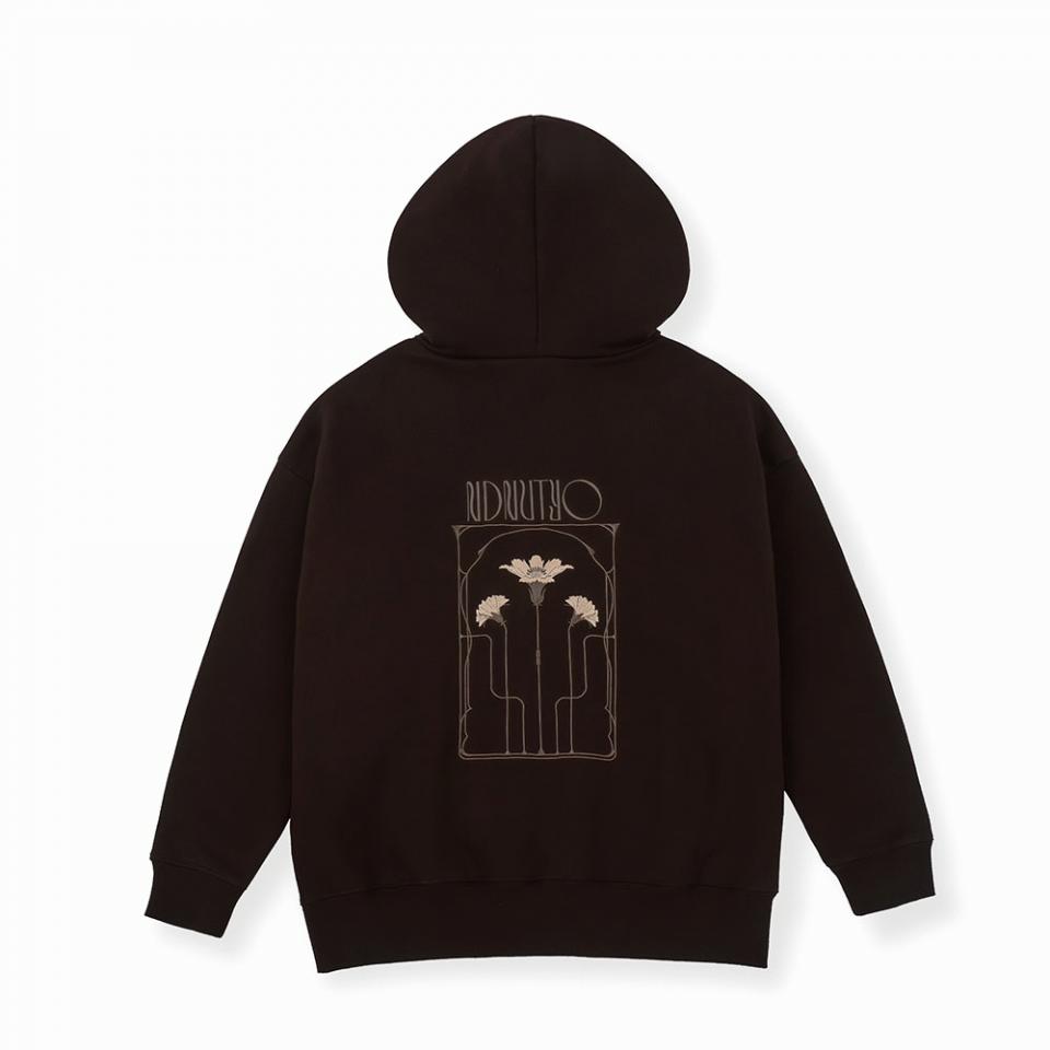 EMBROIDERY FLOWER HOODIE　DARK BROWN