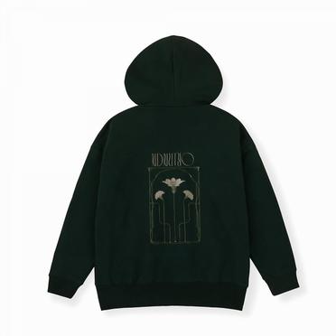 EMBROIDERY FLOWER HOODIE　DARK GREEN No.1