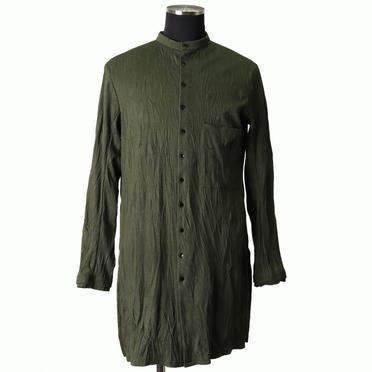 [SALE] 30%OFF　bajra ソフトテレコ シワ加工 ロングシャツ　DEEP OLIVE No.1