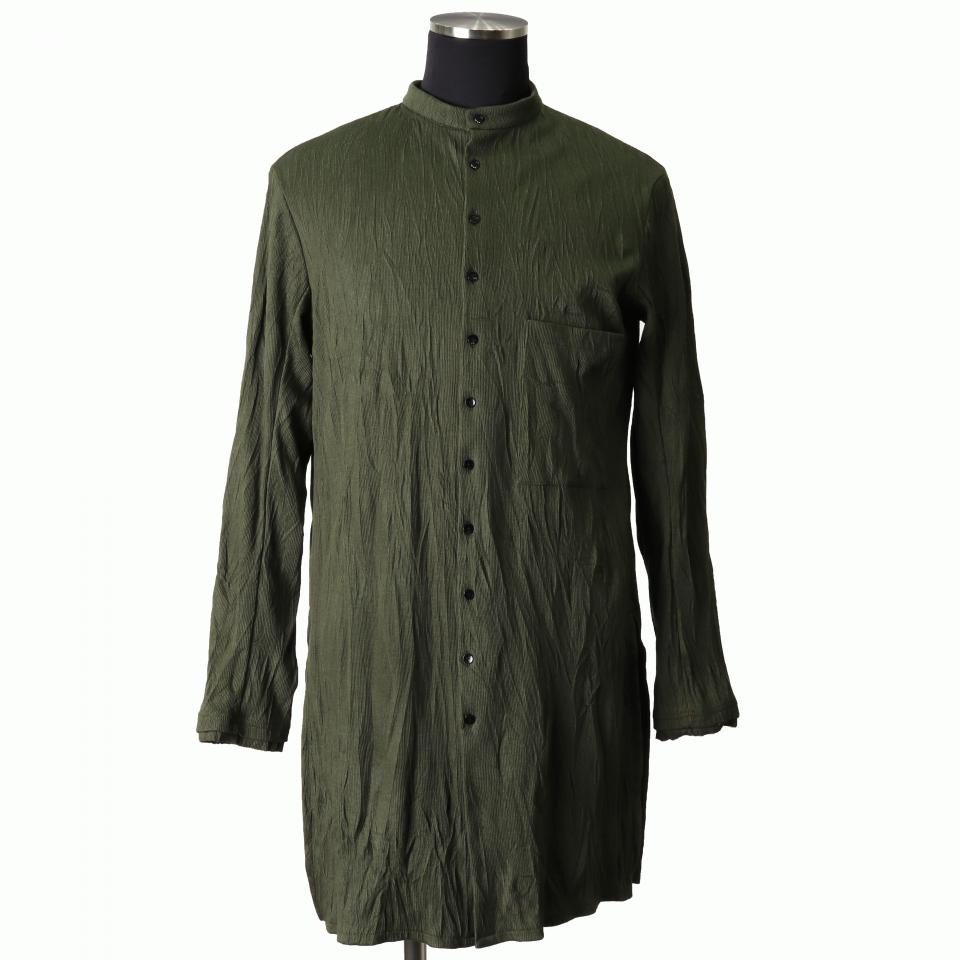 ソフトテレコ シワ加工 ロングシャツ　DEEP OLIVE