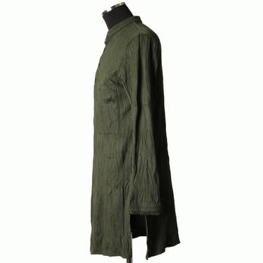 [SALE] 30%OFF　bajra ソフトテレコ シワ加工 ロングシャツ　DEEP OLIVE No.3