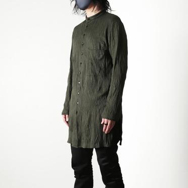 [SALE] 30%OFF　bajra ソフトテレコ シワ加工 ロングシャツ　DEEP OLIVE No.14