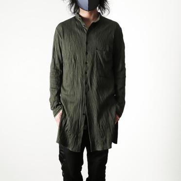 ソフトテレコ シワ加工 ロングシャツ　DEEP OLIVE No.20