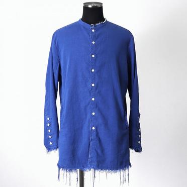 ストレッチリネン平織 ロングシャツジャケット　ROYAL BLUE×WHITE No.1