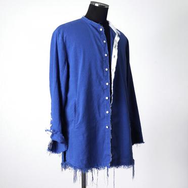 ストレッチリネン平織 ロングシャツジャケット　ROYAL BLUE×WHITE No.8