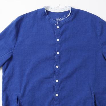 ストレッチリネン平織 ロングシャツジャケット　ROYAL BLUE×WHITE No.9