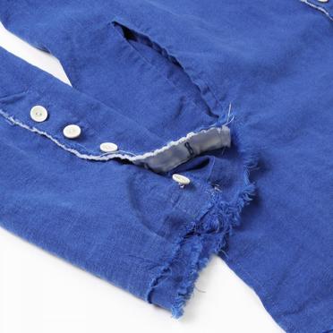 ストレッチリネン平織 ロングシャツジャケット　ROYAL BLUE×WHITE No.14