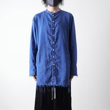 ストレッチリネン平織 ロングシャツジャケット　ROYAL BLUE×WHITE No.15