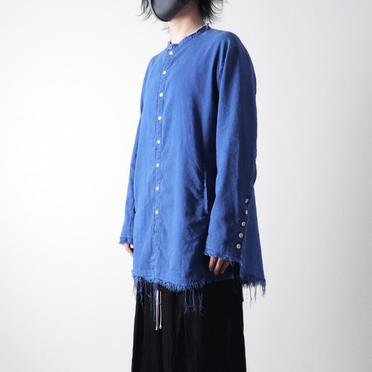 ストレッチリネン平織 ロングシャツジャケット　ROYAL BLUE×WHITE No.16