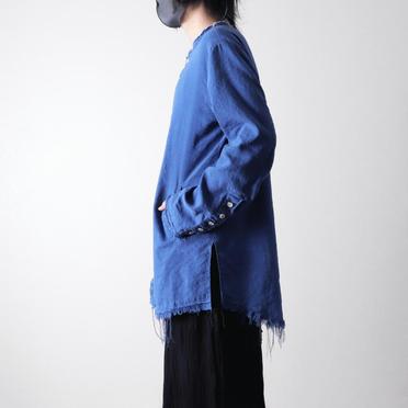 ストレッチリネン平織 ロングシャツジャケット　ROYAL BLUE×WHITE No.17
