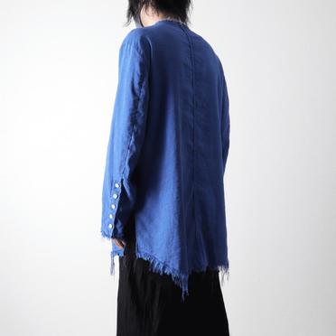 ストレッチリネン平織 ロングシャツジャケット　ROYAL BLUE×WHITE No.18