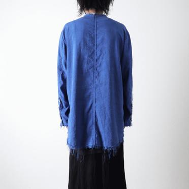 ストレッチリネン平織 ロングシャツジャケット　ROYAL BLUE×WHITE No.19