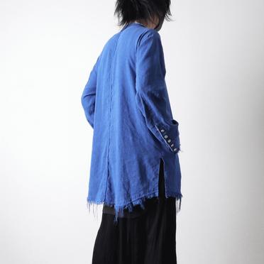 ストレッチリネン平織 ロングシャツジャケット　ROYAL BLUE×WHITE No.20