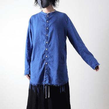 ストレッチリネン平織 ロングシャツジャケット　ROYAL BLUE×WHITE No.21