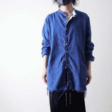 ストレッチリネン平織 ロングシャツジャケット　ROYAL BLUE×WHITE No.22