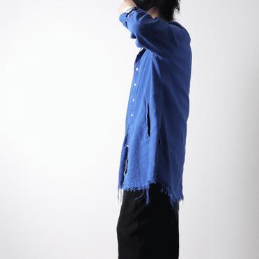 ストレッチリネン平織 ロングシャツジャケット　ROYAL BLUE×WHITE No.23