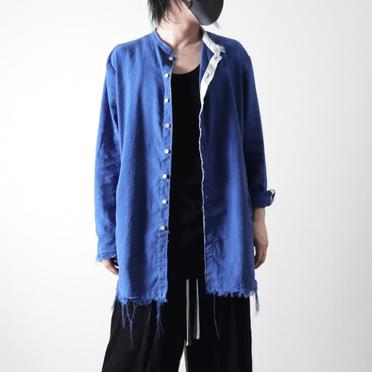 ストレッチリネン平織 ロングシャツジャケット　ROYAL BLUE×WHITE No.24
