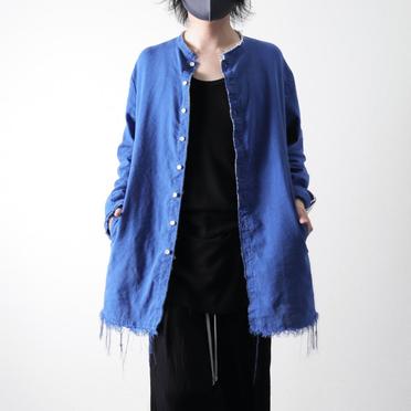 ストレッチリネン平織 ロングシャツジャケット　ROYAL BLUE×WHITE No.25