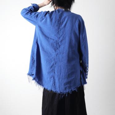 ストレッチリネン平織 ロングシャツジャケット　ROYAL BLUE×WHITE No.26