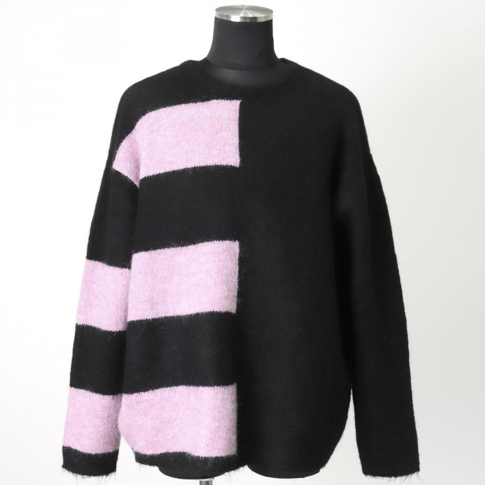 Striped Combi Knit Top　BK×PUR