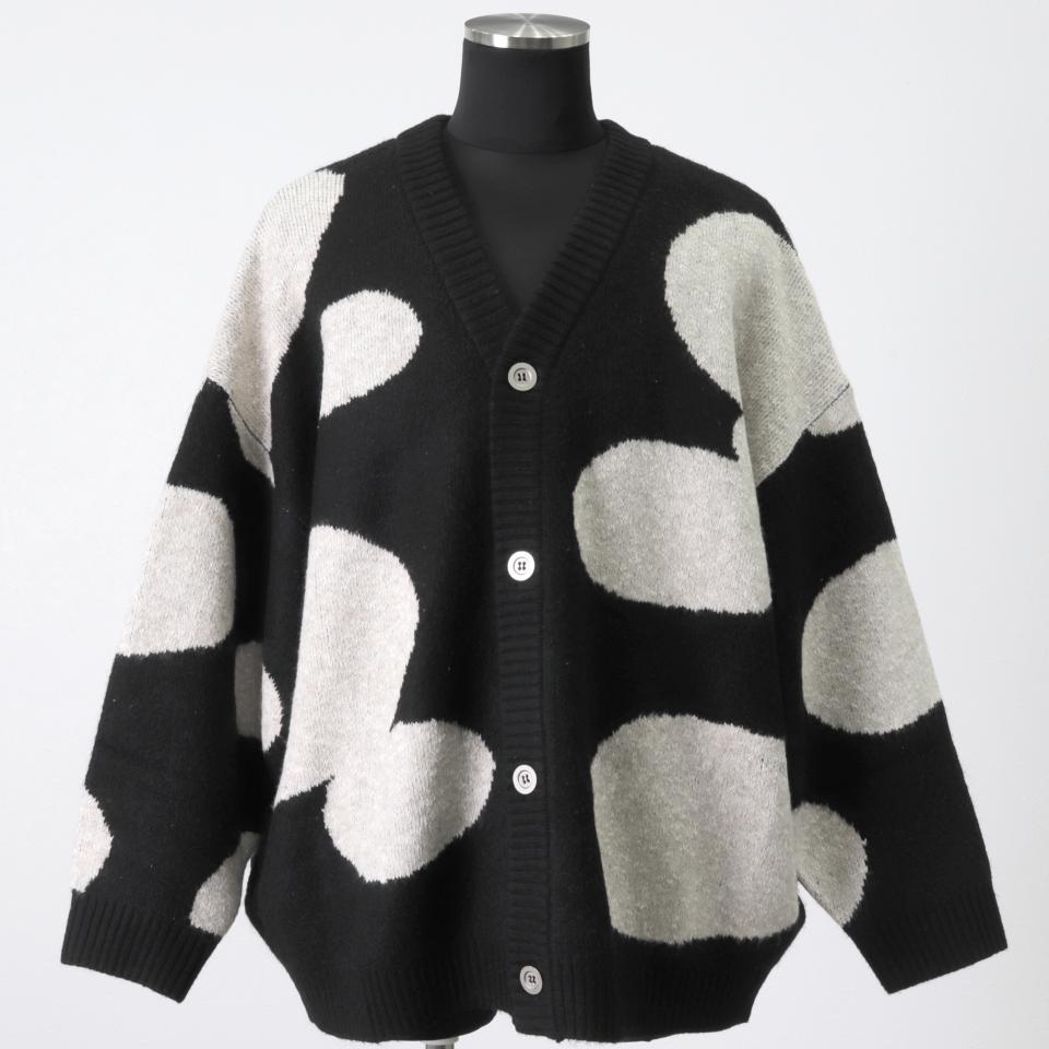 Polka Pattern Knit Cardigan　BK×BG