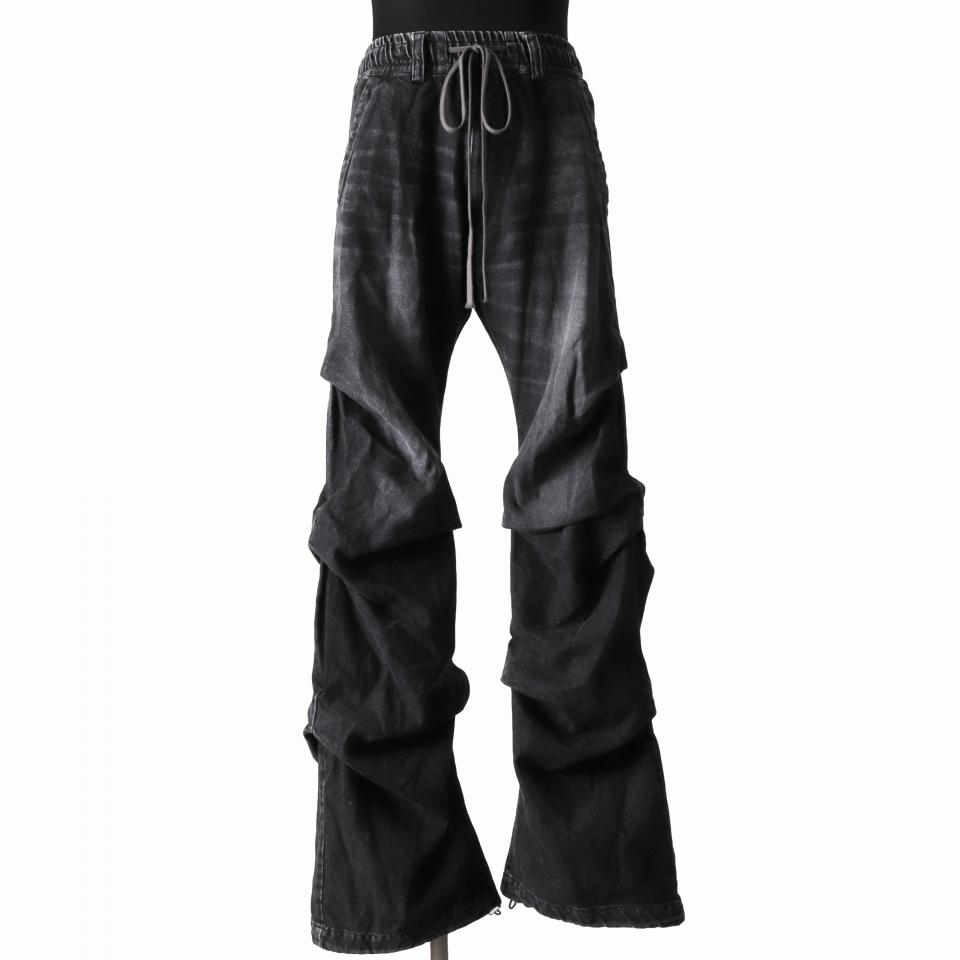 Denim Tuck Slim Baggy Pants　DAMAGE BLACK