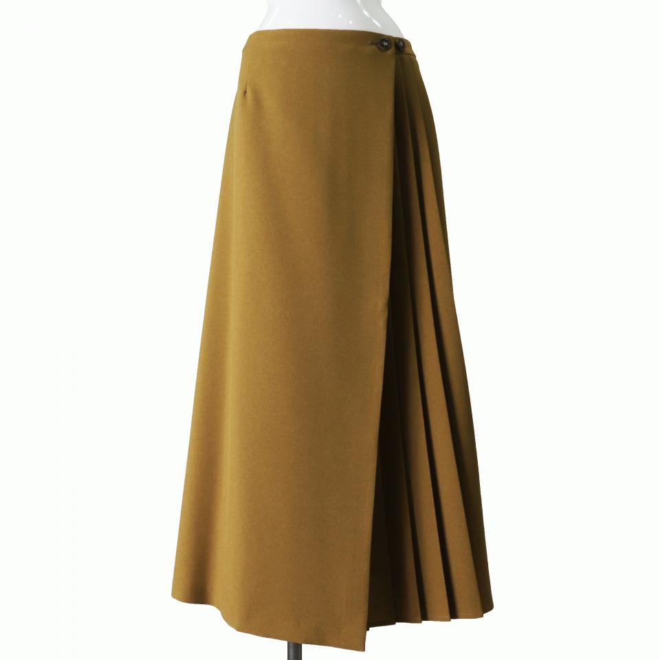 MIDIUMISOLID for Ladies アシンメトリープリーツラップスカート　CAMEL