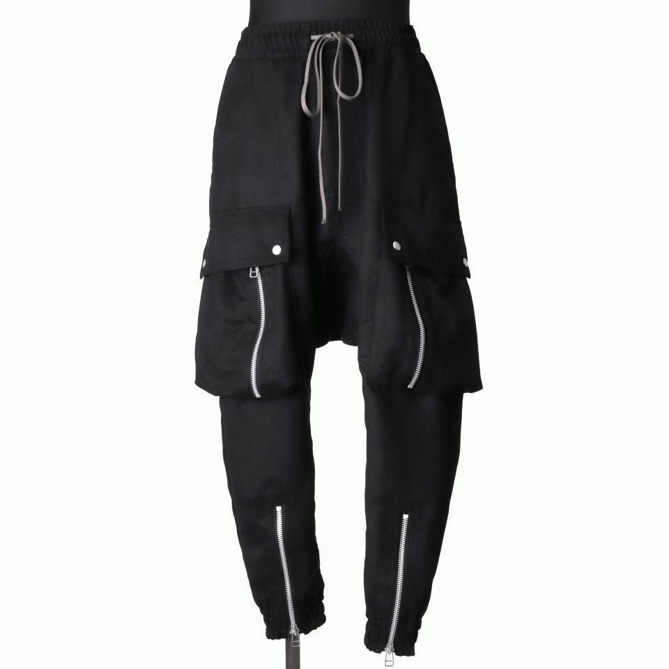 Fake Suede Zip Sarrouel Pants　BLACK