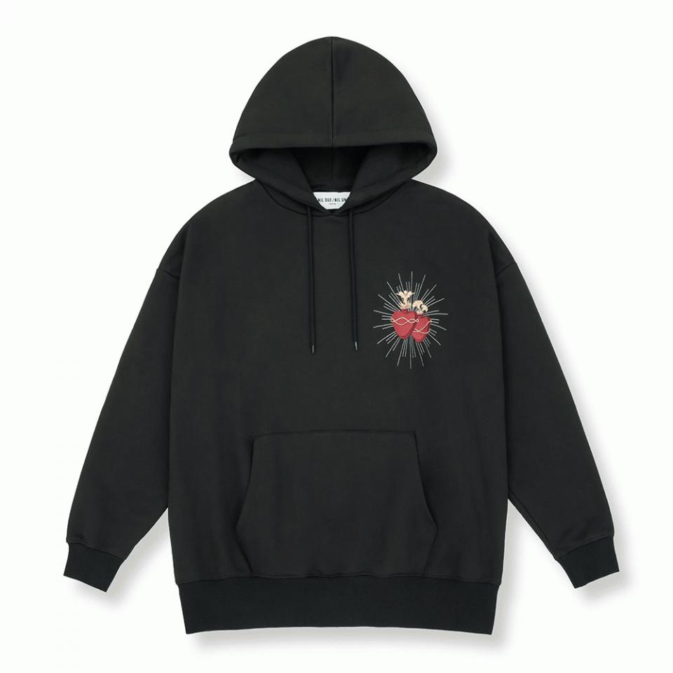 EMBROIDERY HEART HOODIE　USED BLACK