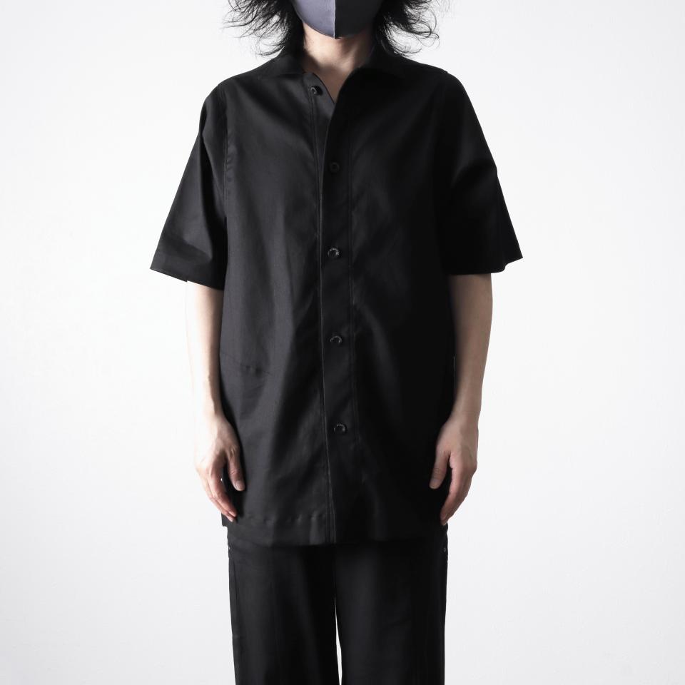 Stretch Linen Half Sleeve Shirts　BLACK