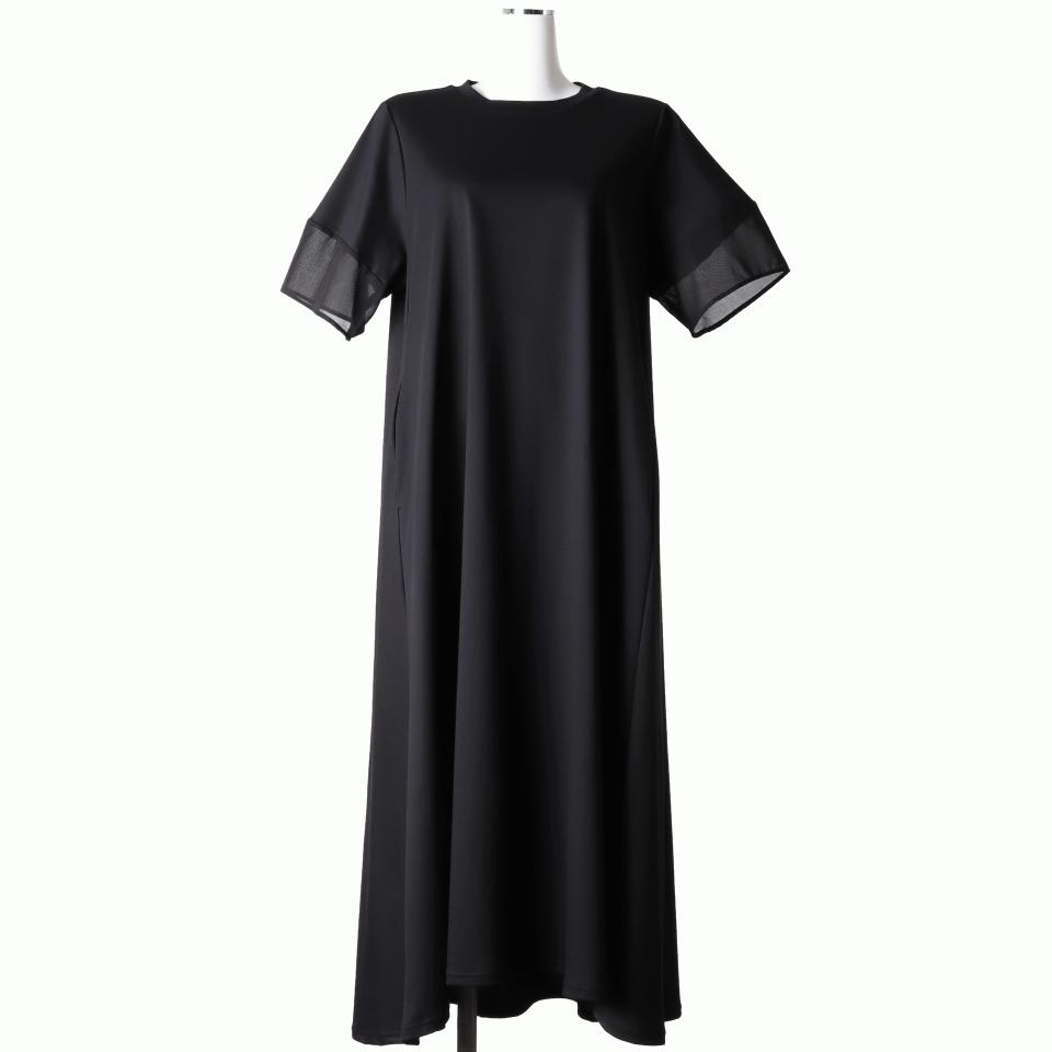 MIDIUMISOLID for Ladies スリーブスイッチングAラインワンピース　BLACK