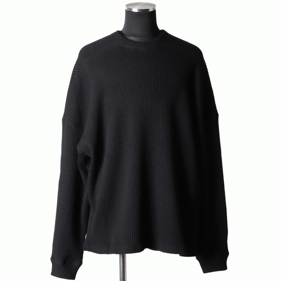 Heavy Waffle Over Size Top　BLACK