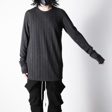 Lacy Jacquard Stripe Crew Neck Top　D.GREY No.18