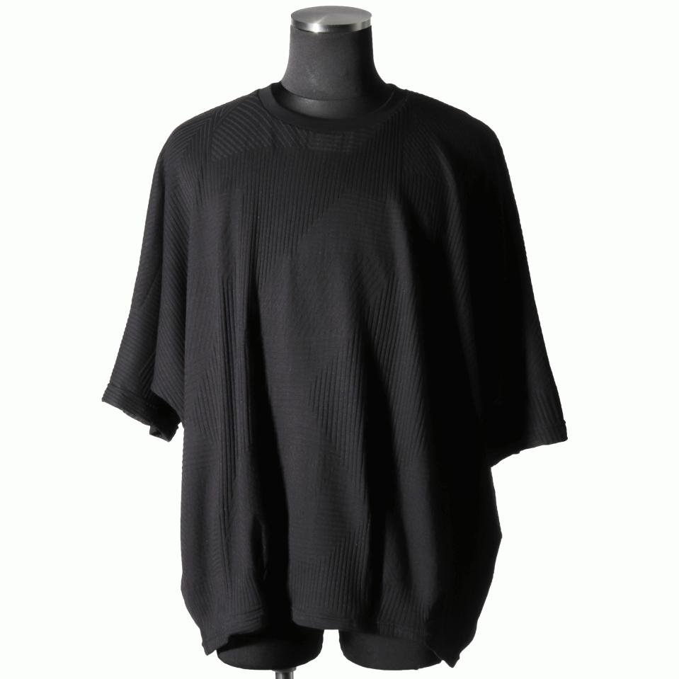 Deformed Stripe Pattern Dolman Tee　BLACK
