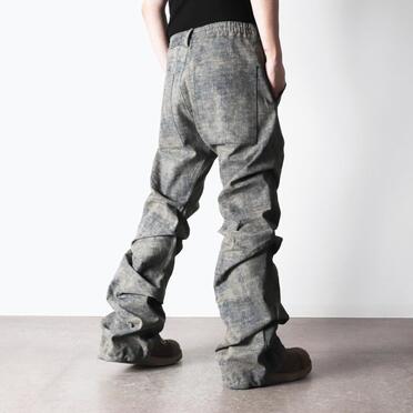 Blended Shades Denim Tuck Boots Cut Pants　STEEL BLUE No.23