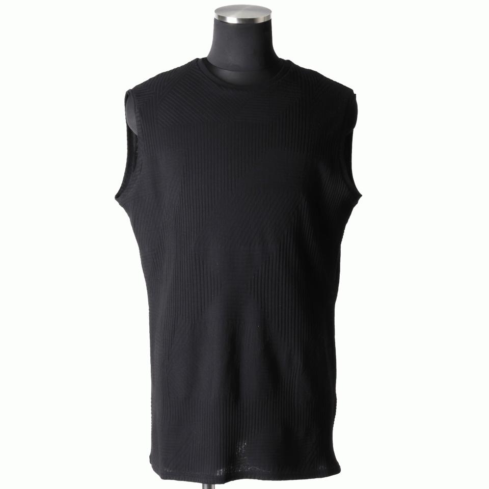 Deformed Stripe Pattern Tank Top　BLACK