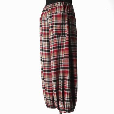 P-482 RED Check Tucked Hem Wide Easy Pants No.6