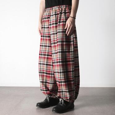 P-482 RED Check Tucked Hem Wide Easy Pants No.16