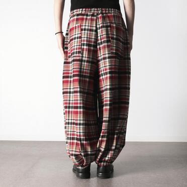 P-482 RED Check Tucked Hem Wide Easy Pants No.19