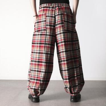 P-482 RED Check Tucked Hem Wide Easy Pants No.20